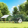 Metal Chicken Coop Run w/ Waterproof Cover, Nesting Box, Roosting Bars, for Outdoor Backyard, 9.8 x 19.7 x 6.4 ft