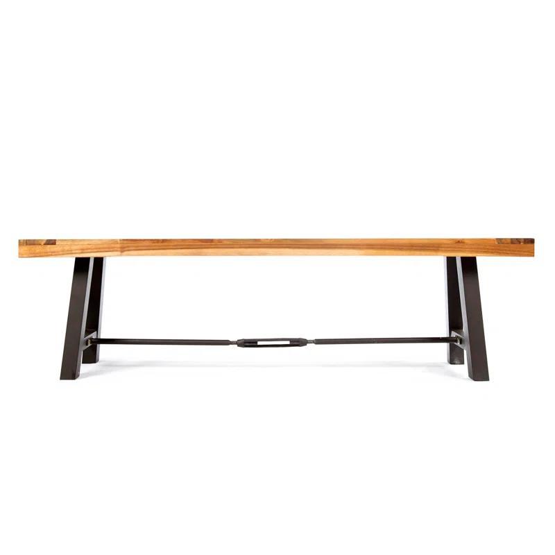 Set of 2 Outdoor Acacia Wood Dining Benches with Weather Resistant, Slat Design, Desk for Living Room, 63" L x14.5" W x 18" H, Teak