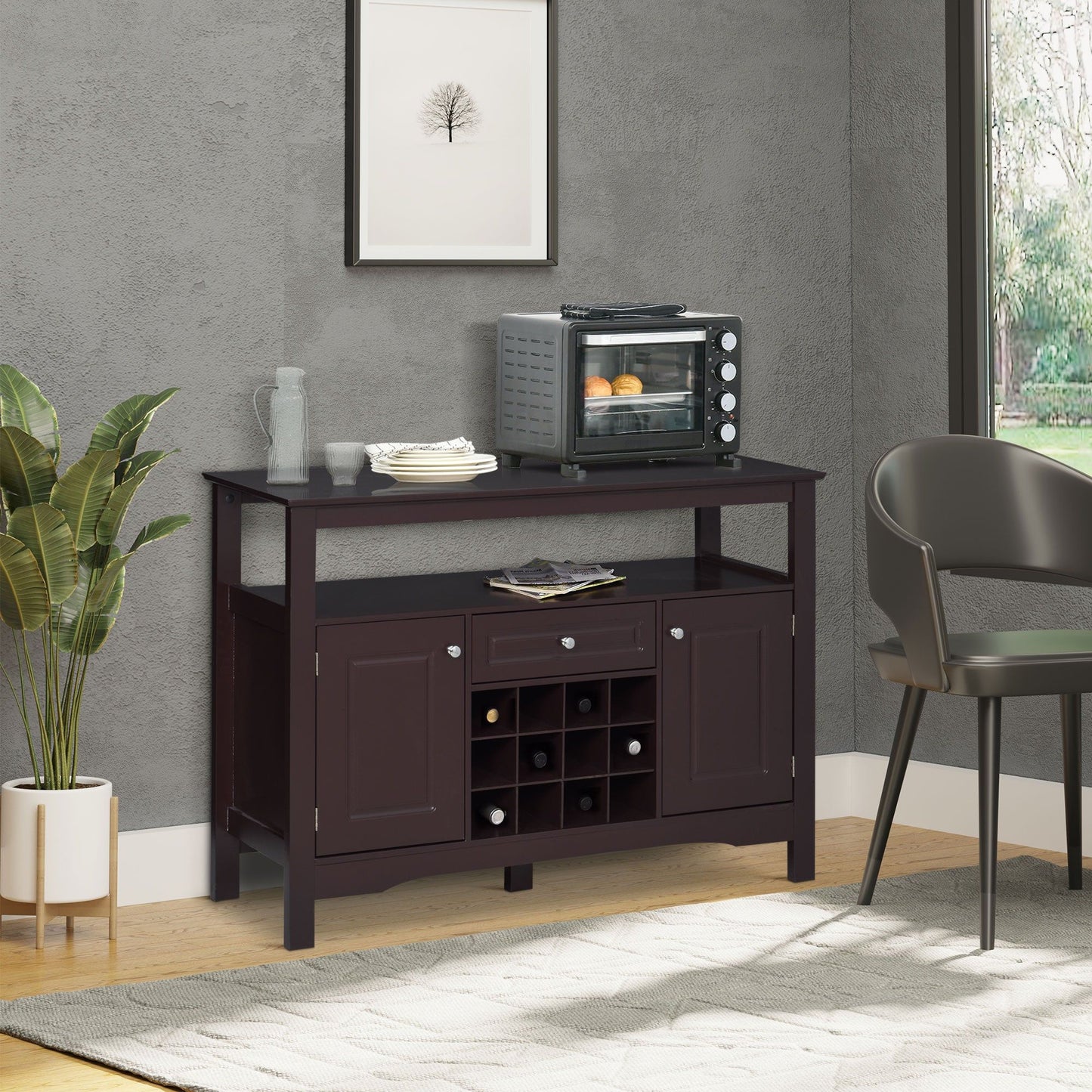 Buffet Bar Cabinet with 12-Bottle Wine Rack - Espresso
