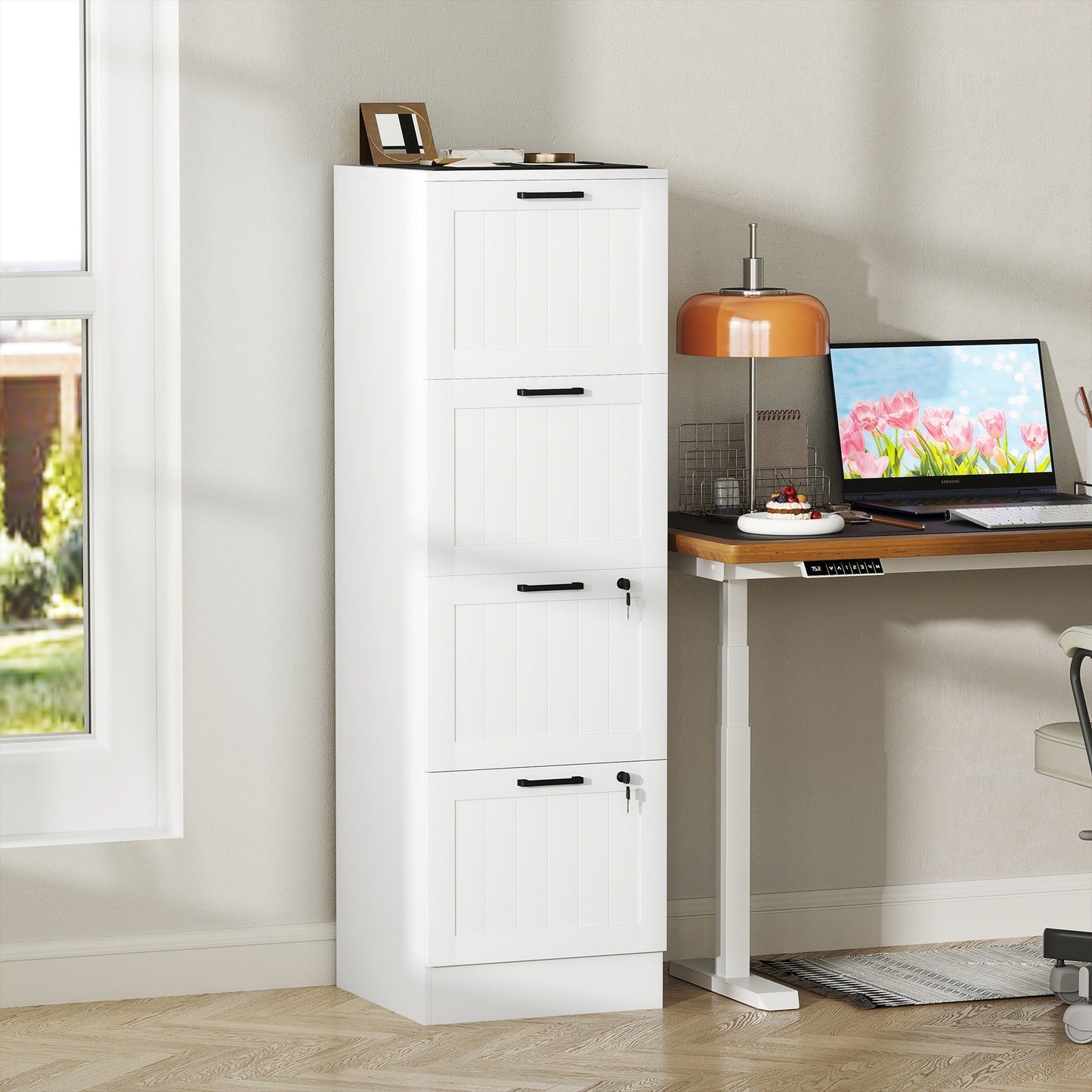 4-Drawer Filing Cabinet with Lock - White
