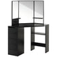 Corner Vanity Desk with Mirror and 5 Drawers - Black