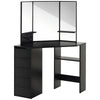 Corner Vanity Desk with Mirror and 5 Drawers - Black