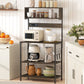 Baker's Rack with Charing Station, Microwave Shelf with Power Outlet, USB Charger and 5 Hooks, Distressed Grey