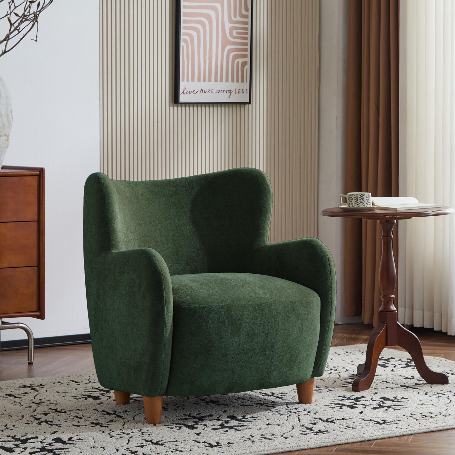 Luxe Wingback Armchair with Pocket-Spring Cushion, Elegant Lounge Chair for Living Room, 31" L x 32" W x 33" H, Light Teak+Olive Green