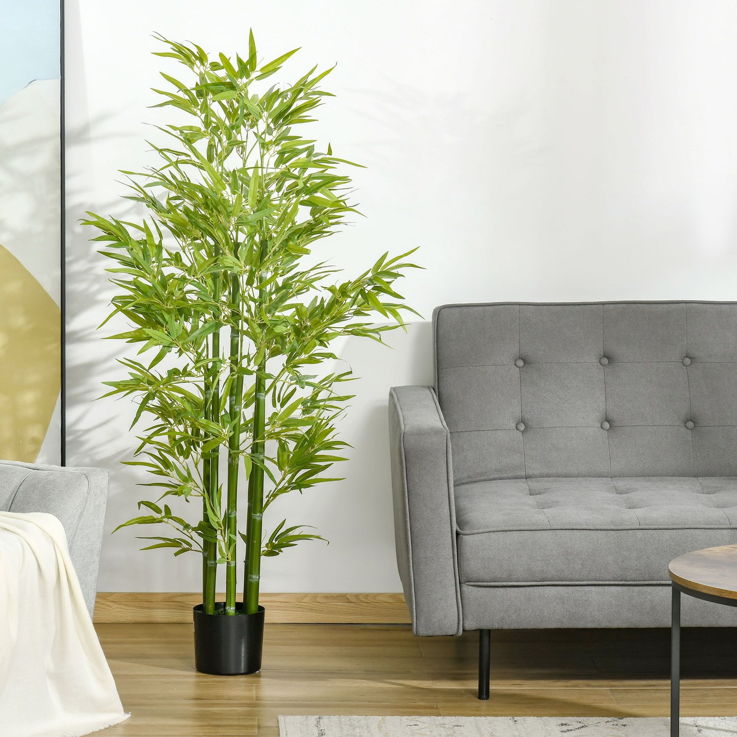 5FT Artificial Bamboo Tree Faux Decorative Plant in Nursery Pot for Indoor Décor