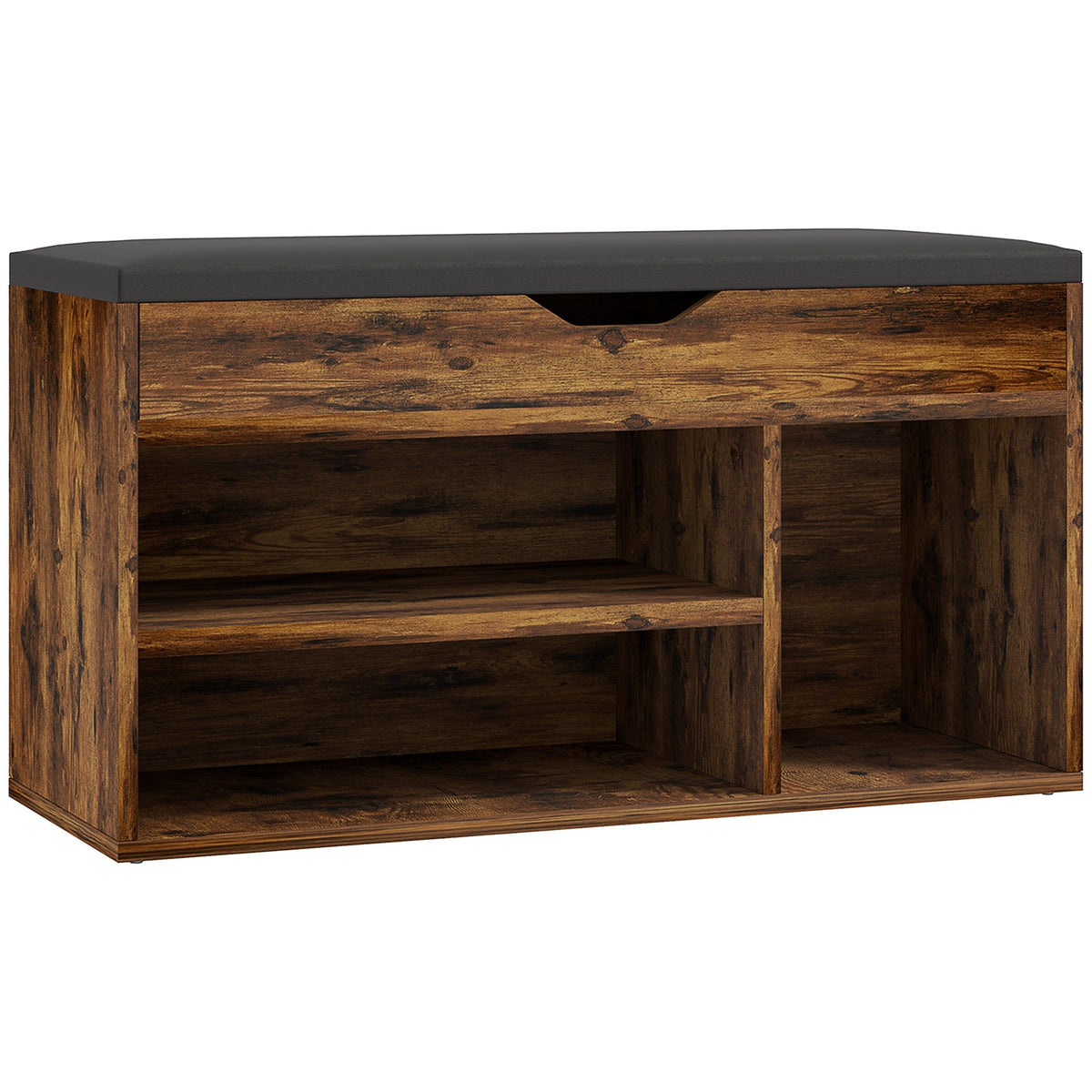 Shoe Storage Bench with Padded Cushion - Rustic Brown
