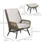 2 PCs PE Rattan Leisure Chair Set, Outdoor Reclining Patio Chair and Footrest w/ Adjustable Backrest & Cushion, Khaki