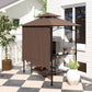 8' x 7.6' Grill Gazebo, Double Tiered Barbecue Grill Gazebo Shelter w/ Side Awning, 2 Side Shelves, 6 Hooks, Brown