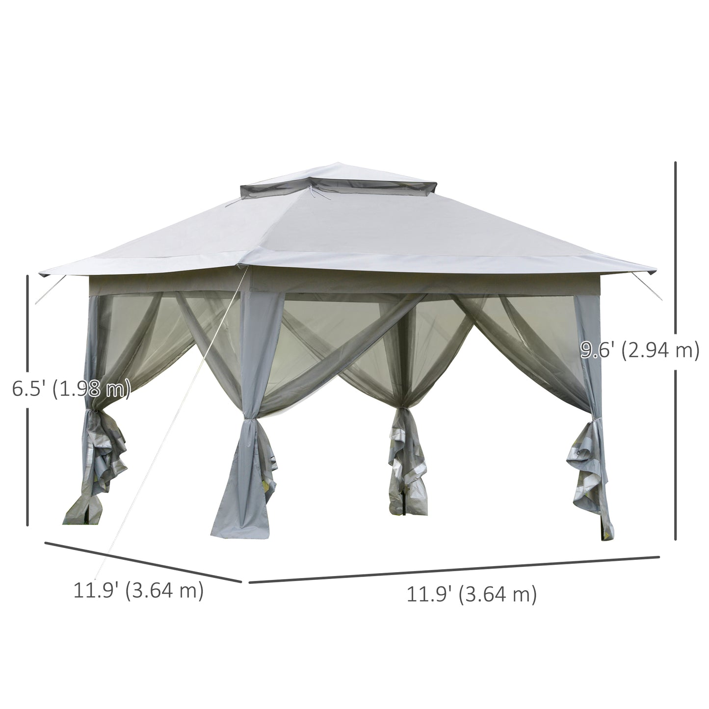 12' x 12' Foldable Pop-up Party Tent Instant Canopy Sun Shade Gazebo Shelter Steel Frame Oxford w/ Roller Bag, Light Grey