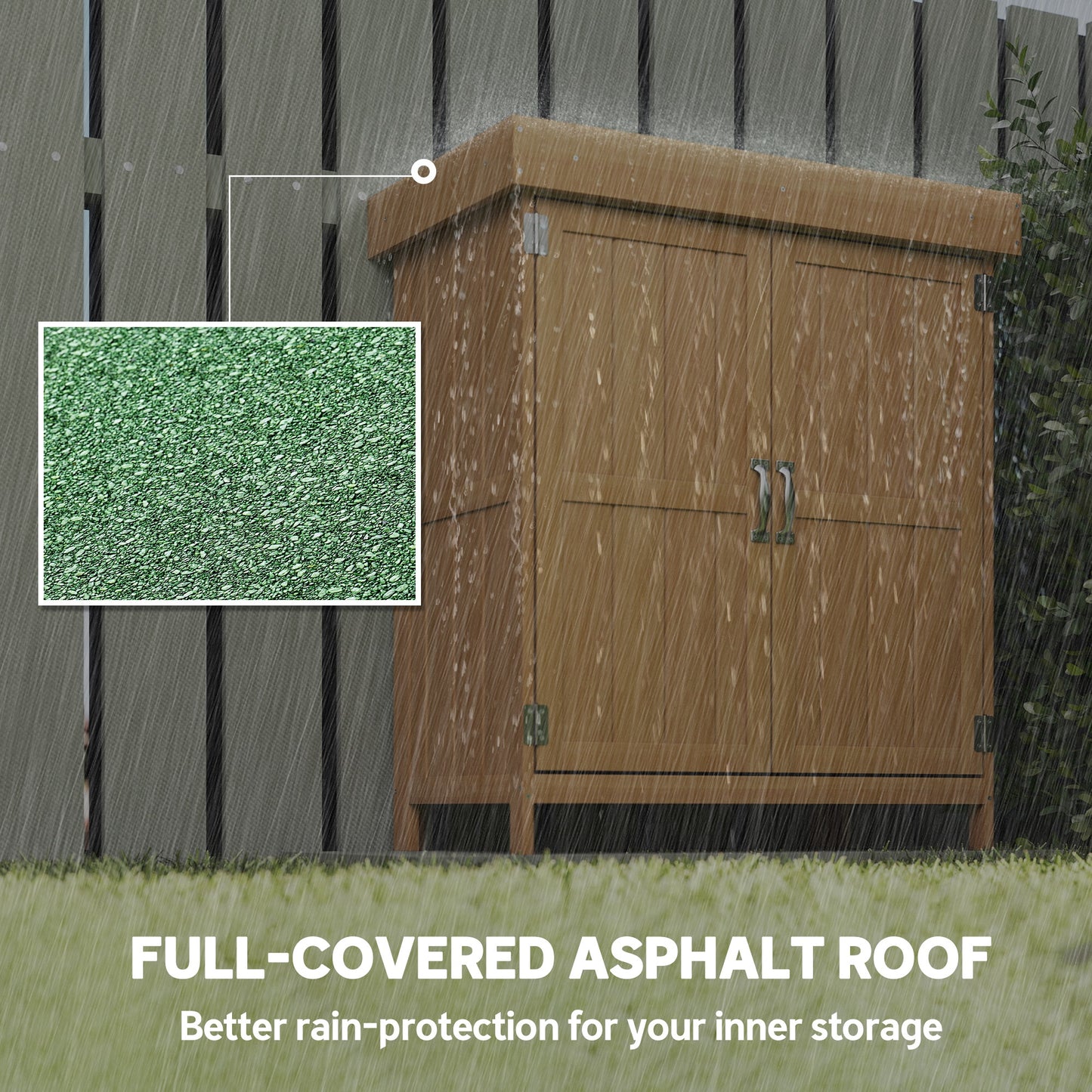 Wooden Garden Tool Storage Shed Kit with Hinged Roof, 2-Tier Shelves and Double Doors, 74x43x88cm, Natural Wood