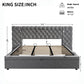 King Size Upholstered Bed with Extra-Wide Diamond Tufted Headboard, Plush Velvet Bed with Built-In Reading Lights, 83'' L x 102'' W x 42'' H, Grey