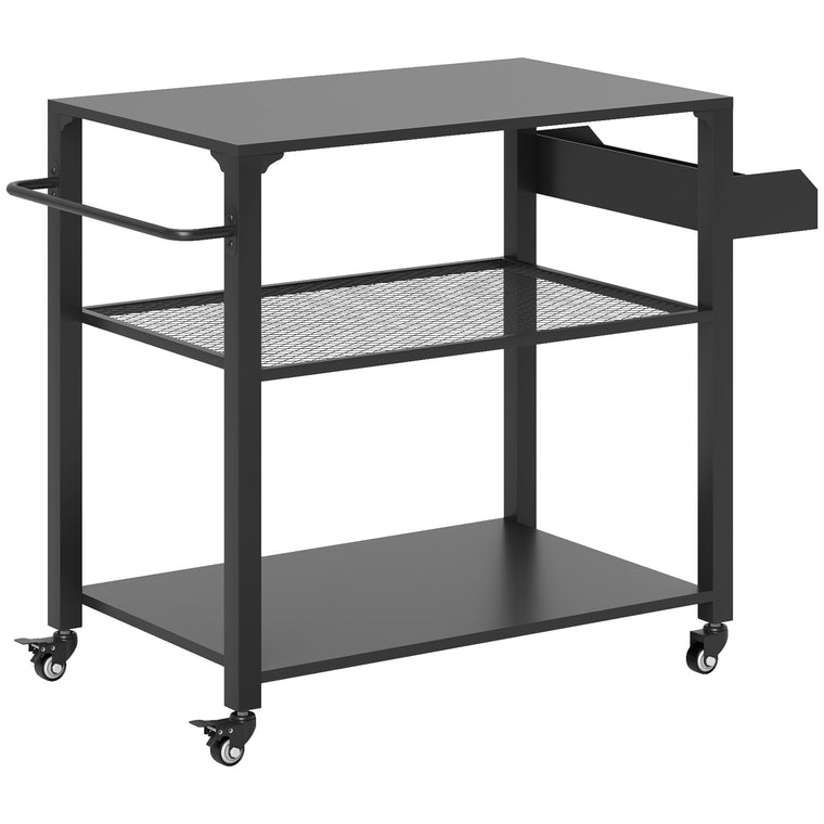 3-Tier Grill Dining Cart with Storage Rack & Side Handle