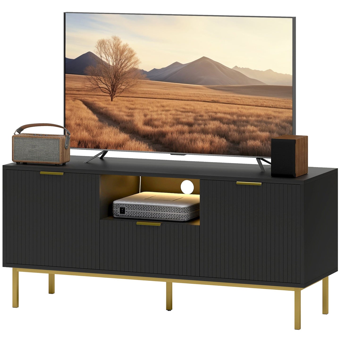 TV Console with RGB LED Lights and Soft-Close Doors - Black