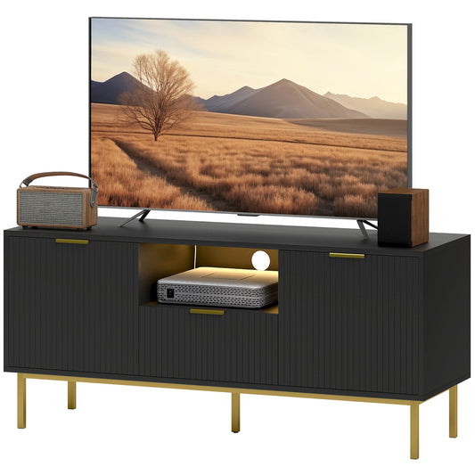 TV Console with RGB LED Lights and Soft-Close Doors - Black