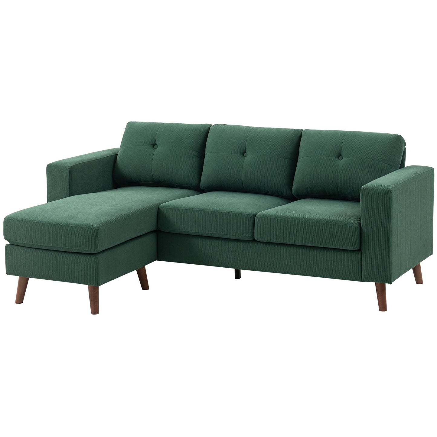 Sectional Sofa with Changeable Chaise Lounge, 3 Seat L-Shaped Sofa, Upholstered Couch for Small Space, Dark Green