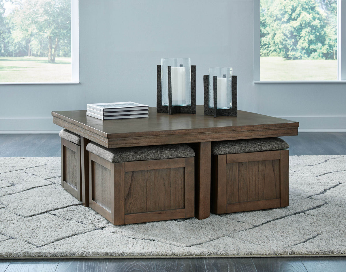 Boardernest - Brown - Cocktail Table With 4 Stools (Set of 5) - Forward Furniture