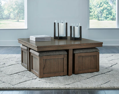 Boardernest - Brown - Cocktail Table With 4 Stools (Set of 5) - Forward Furniture
