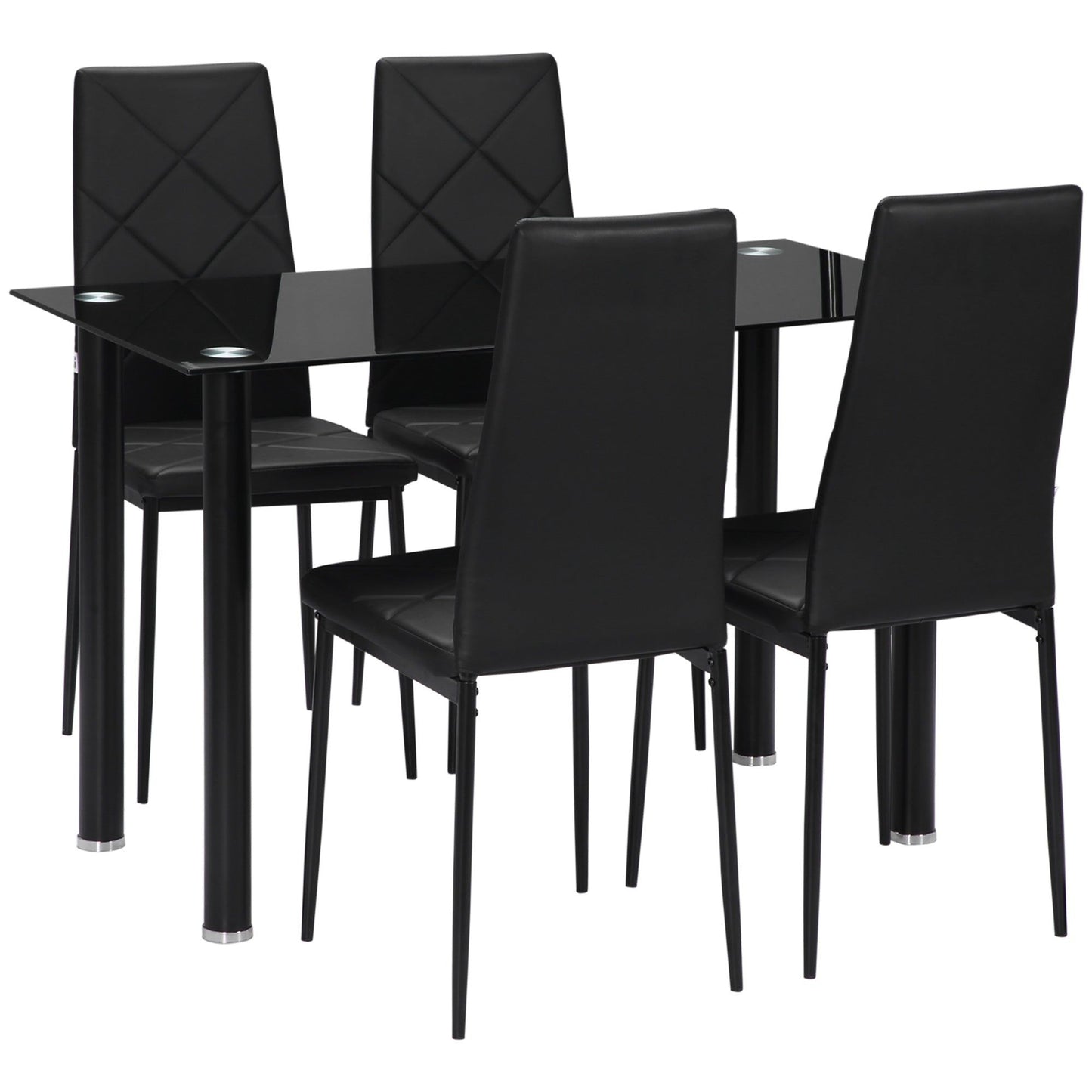 5-Piece Glass Dining Table Set for 4 - Black