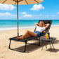 Outdoor Folding Lounge Chair, 4-Level Adjustable Chaise Lounge with Headrest, Tanning Chair Beach Bed Reclining Lounger Cot for Camping, Hiking, Backyard, Black