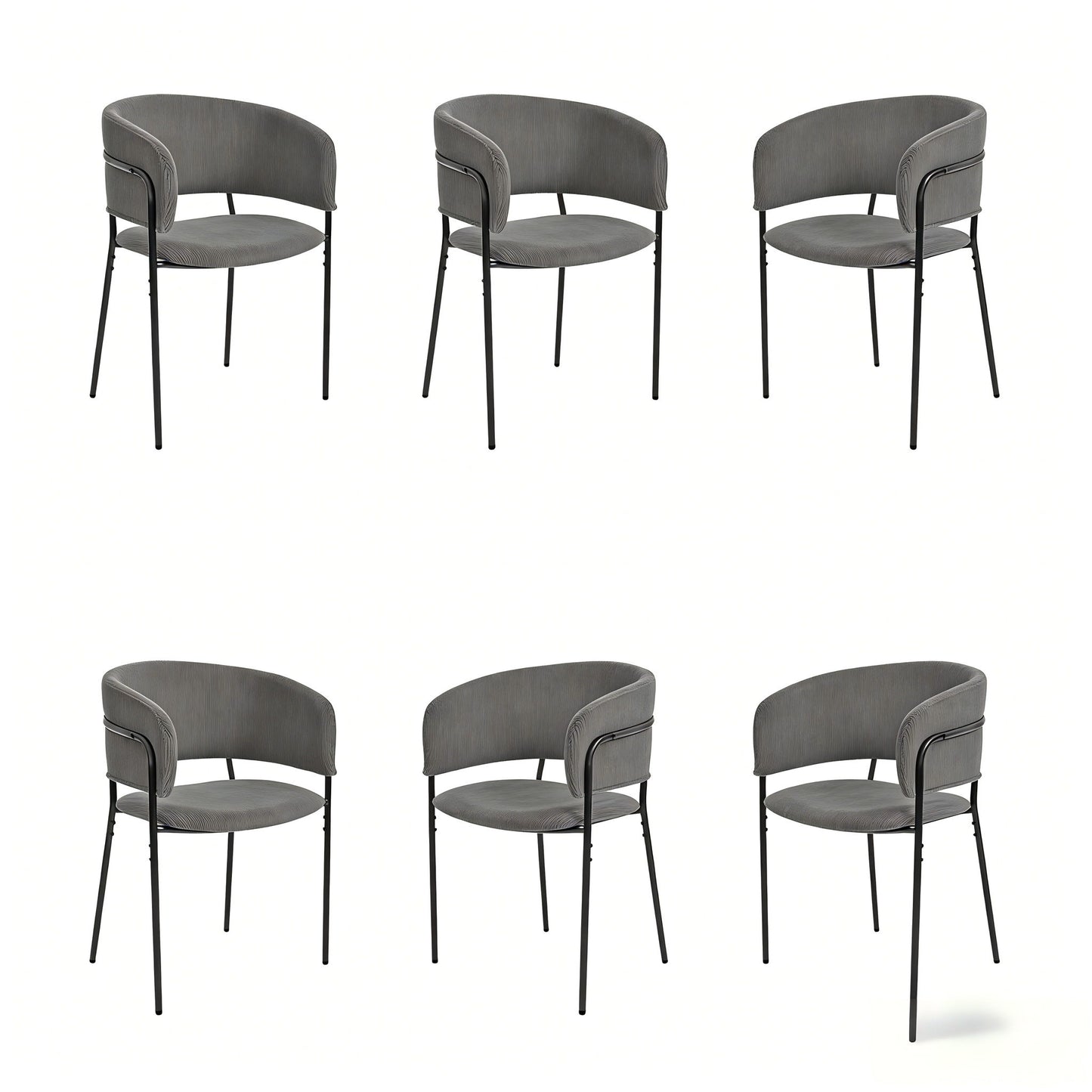 6-Piece Corduroy Side Chair Set with Ergonomic Curved Back, Modern Lounge Chair Set for Living Room, 30.5" L x 21.5" W x 19.5" H, Grey