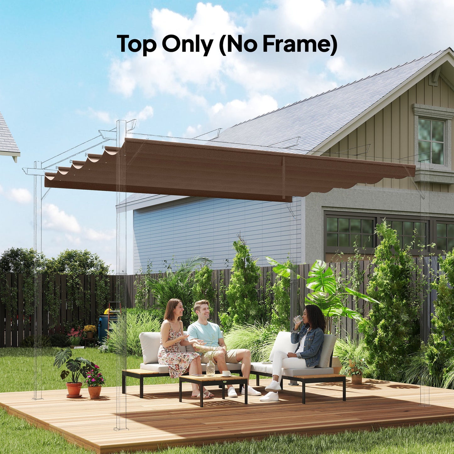 8.5' x 11.5' Retractable Pergola Canopy Replacement, Fit 10' x 13' Frame, Pergola Cover Replacement Top Only, Coffee