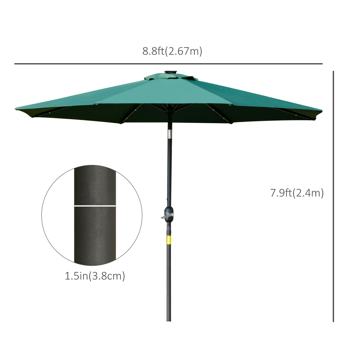 9ft Solar Patio Umbrella Outdoor Sunshade 24 LED Lights Tilt Canopy Green