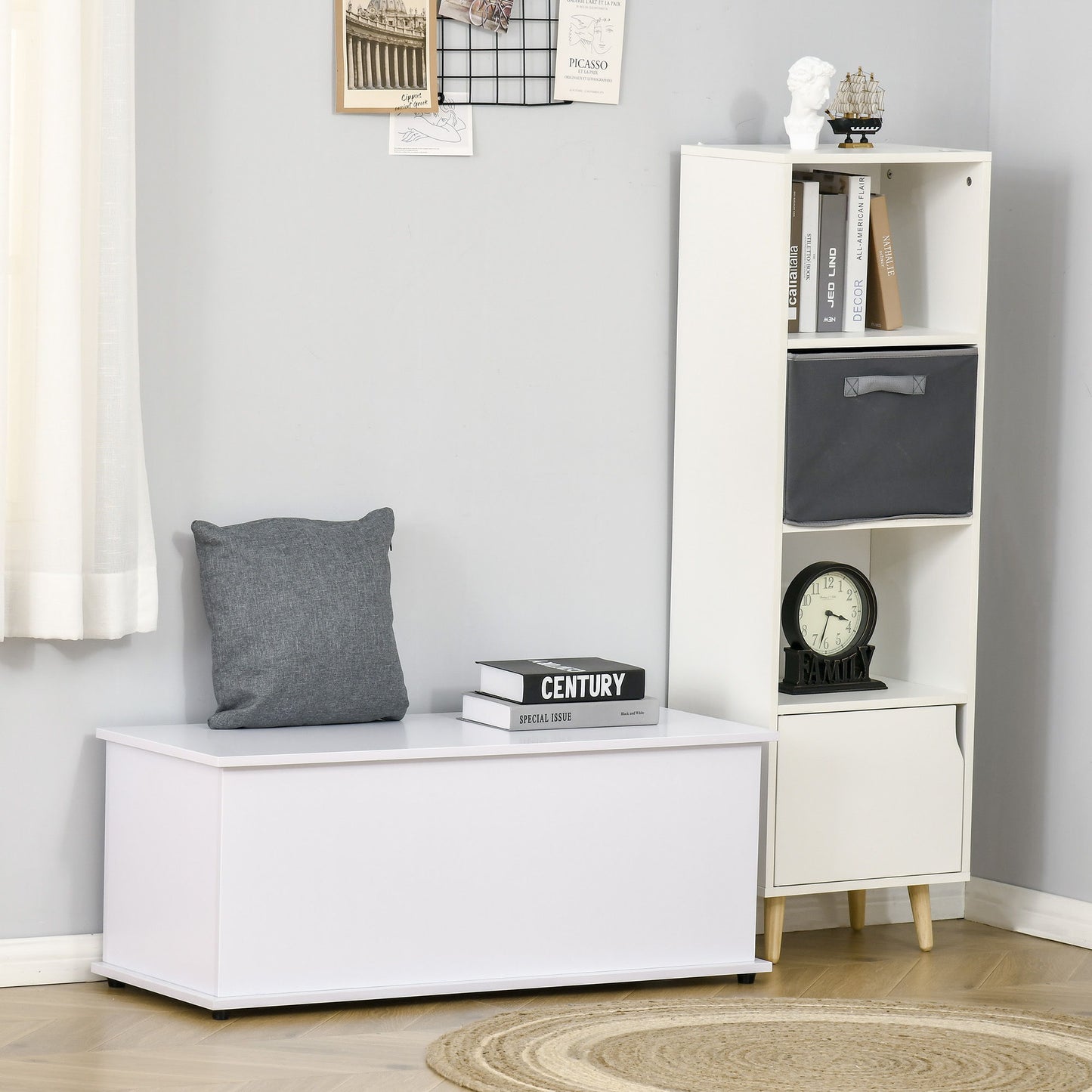 39.5" Storage Chest with 2 Safety Hinges, Storage Box Organizer with Flip-Top Lid, Entryway Storage Bench, White