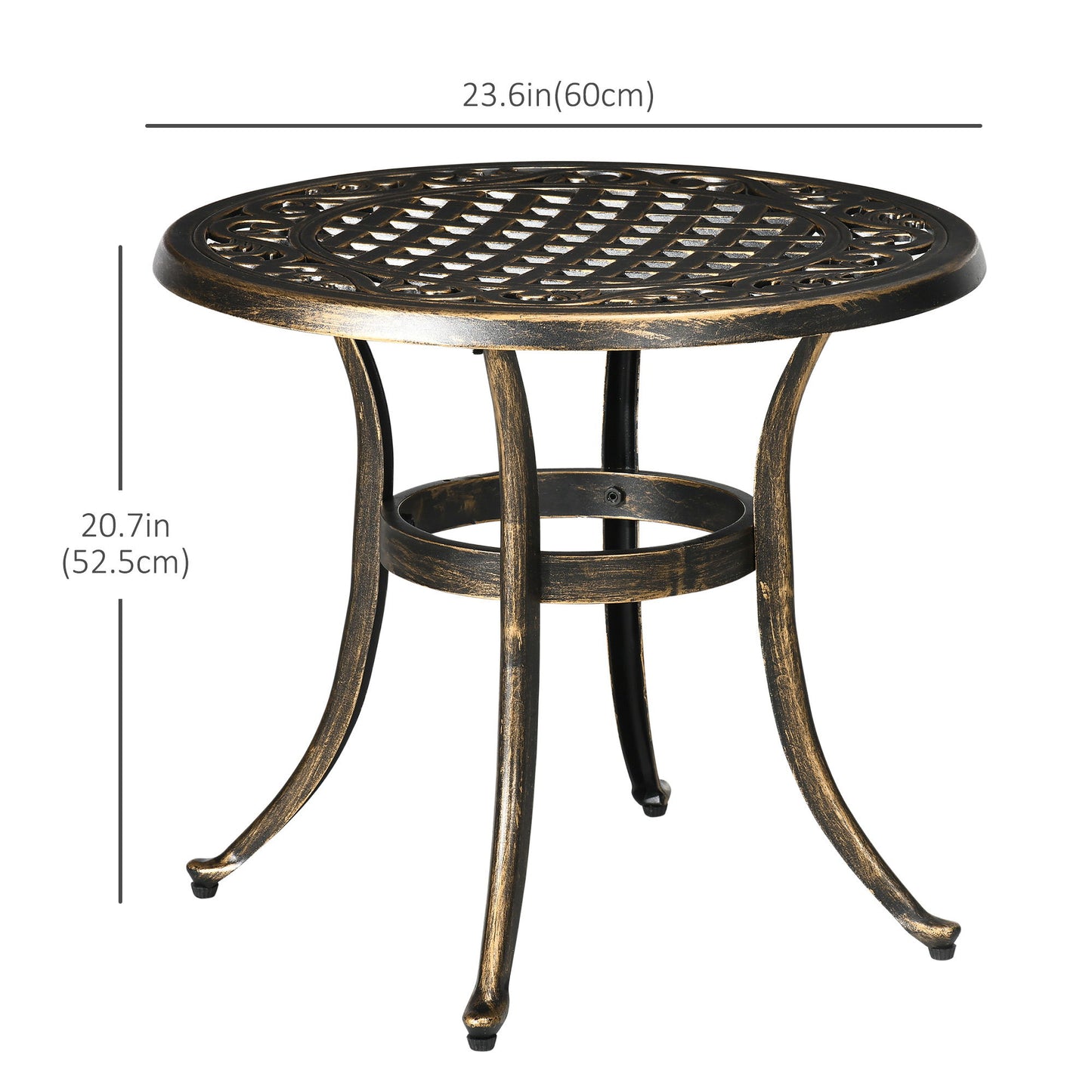 Ф23.6" Round Outdoor Side Table, Cast Aluminum Frame Patio Coffee Side Desk for Patio, Garden, Balcony, Bronze