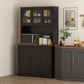 71" Pantry Cabinet with Hutch & Glass Doors - Black