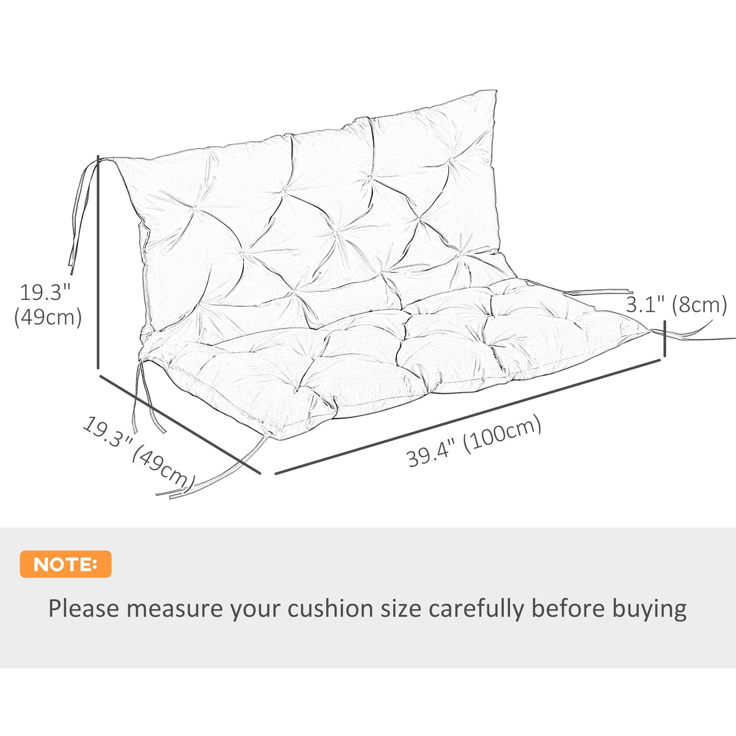 2-Seater Garden Bench Cushion Swing Chair Mat Replacement with Backrest, for Indoor and Outdoor, 39.4"x38.6", Khaki