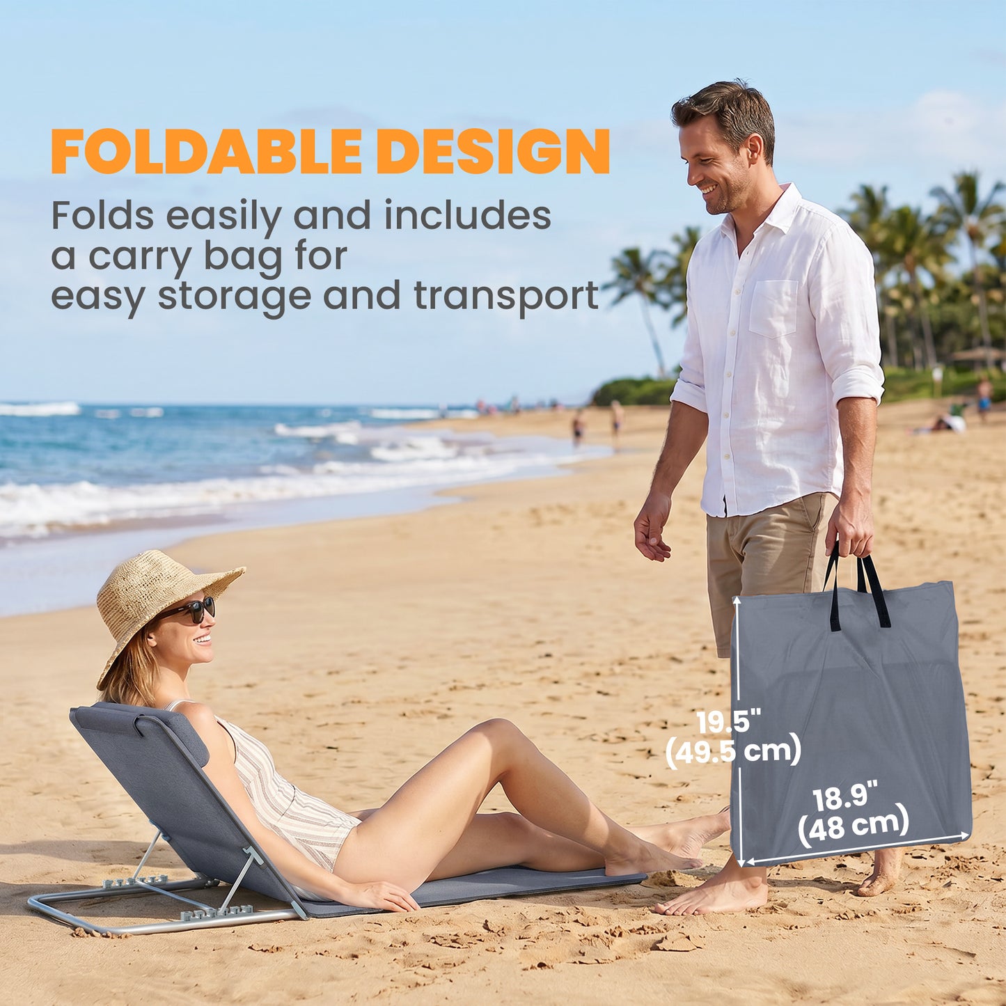 2 Pieces Beach Lounge Chair, Outdoor Folding Chaise Lounge Set w/ Pillow for Sunbath, Snap, Beige
