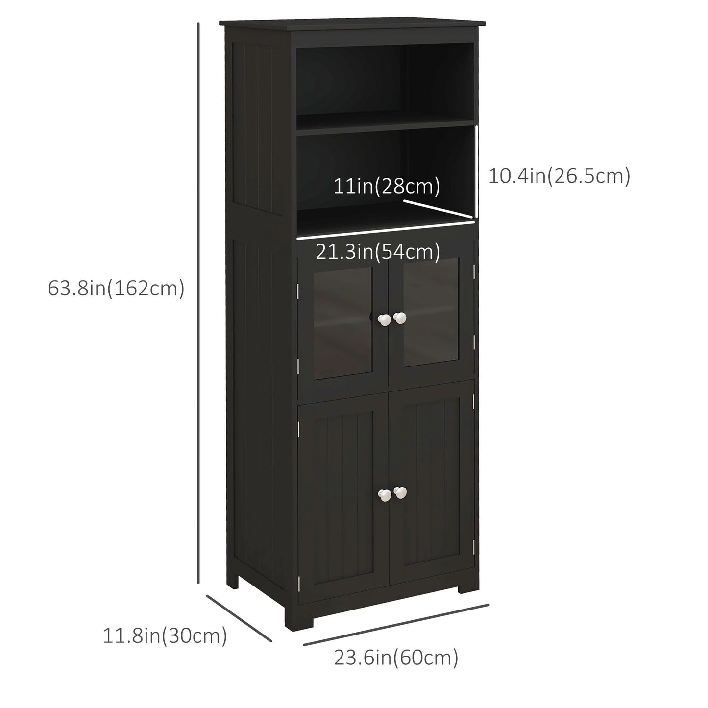 63" Buffet with Hutch and 4 Doors - Black