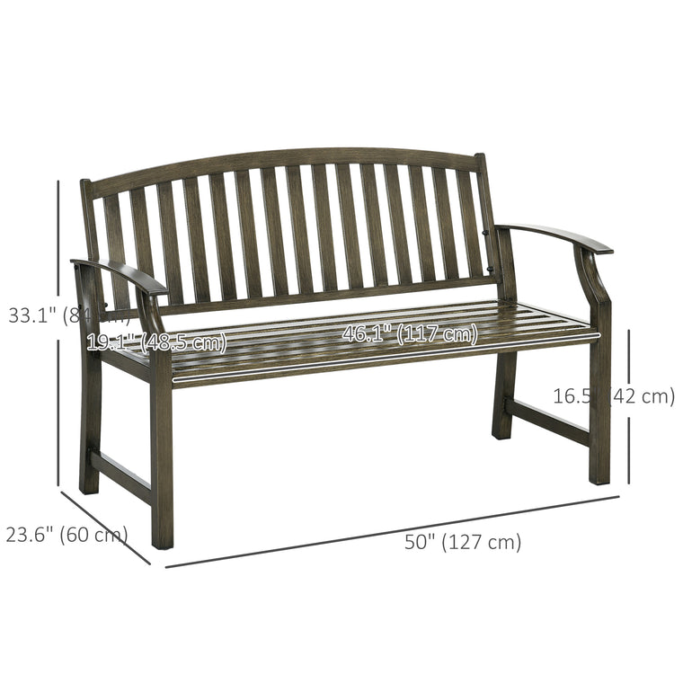 Metal Garden Bench with Wood-Look Slatted Frame
