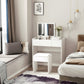 Modern Vanity Set with Flip Top Mirror and Cushioned Stool, Dressing Table with Storage Drawer for Bedroom, White