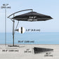 9.5' Cantilever Umbrella with Wind Protection Strap and Cover, Hanging Umbrella with Crank and Cross Base, UPF 50+, Grey