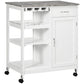 Rolling Kitchen Cart with Wine Rack and Marble Top - White