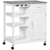 Rolling Kitchen Cart with Wine Rack and Marble Top - White