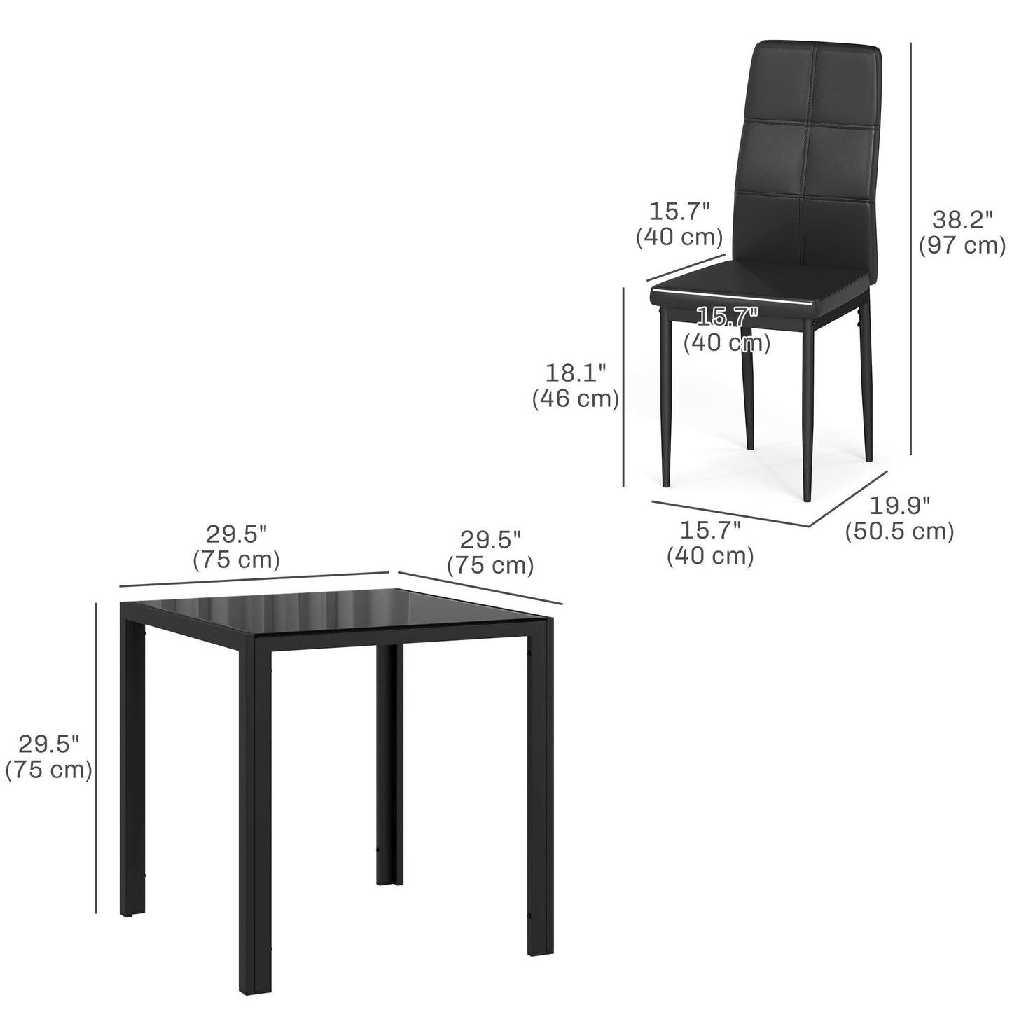 3-Piece Glass Dining Table Set - Black