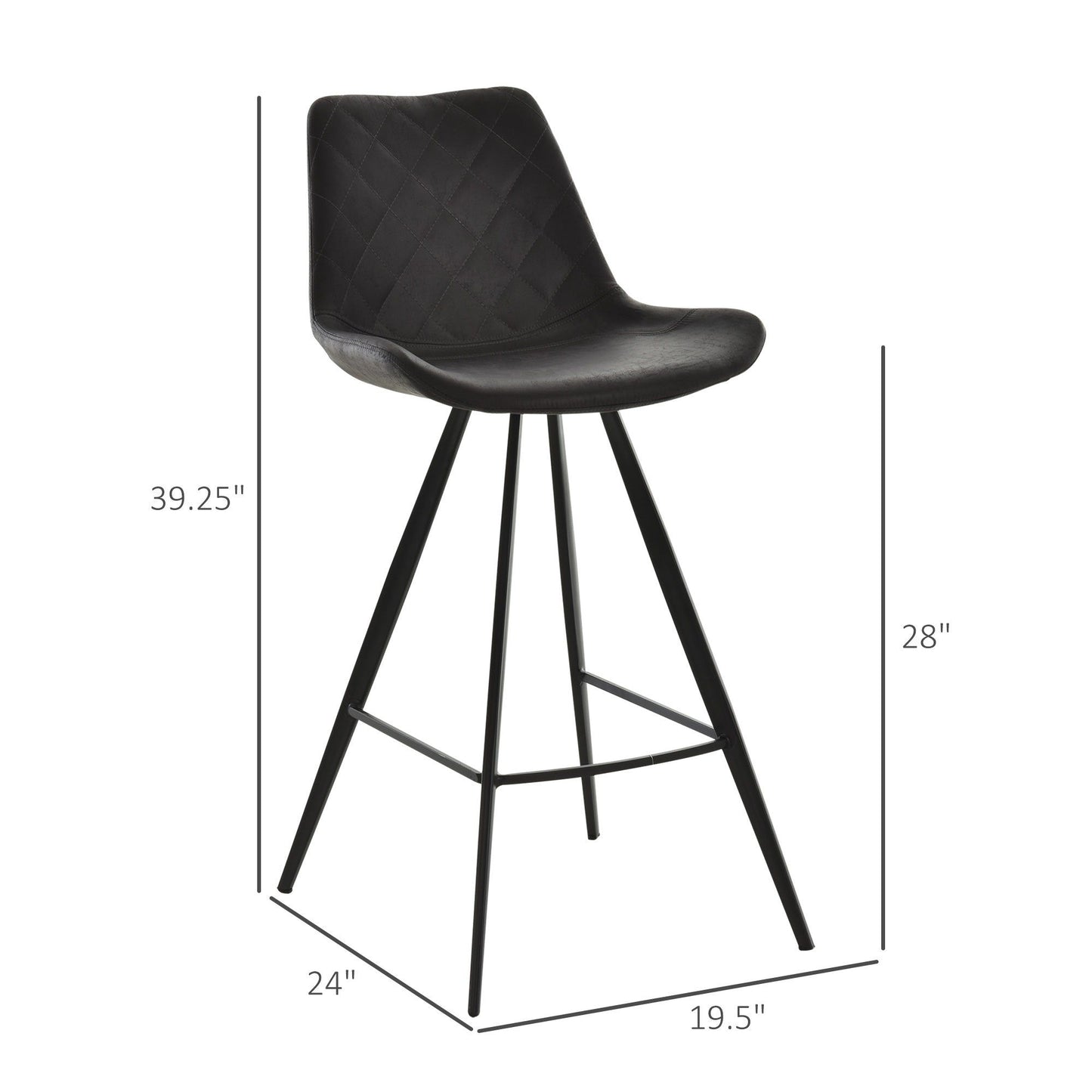 Set of 2 Microfiber Bar Stools with Padded Seat - Black
