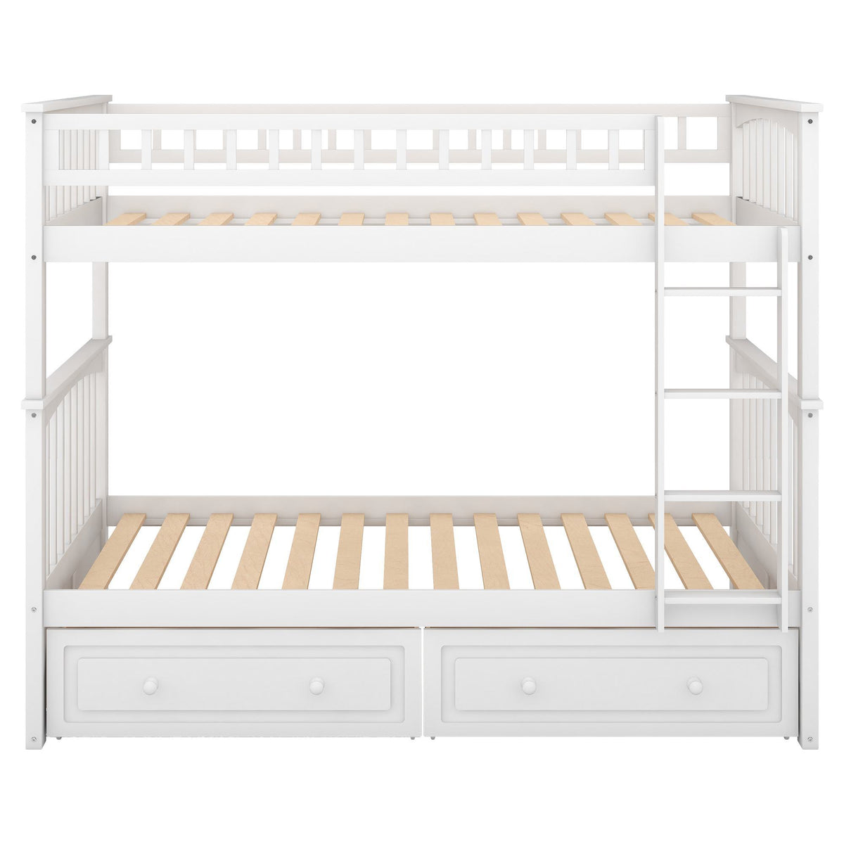 Twin Over Twin Bunk Bed with Drawers, Solid Pine Wood and MDF, Double-Decker Bed for Living Rooms, 79.5" L x 43.5" W x 64" H, White