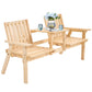 Garden Bench for 2 Persons with Middle Table and Umbrella Hole, 2-Seater Outdoor Wooden Bench with Slat Design, Natural