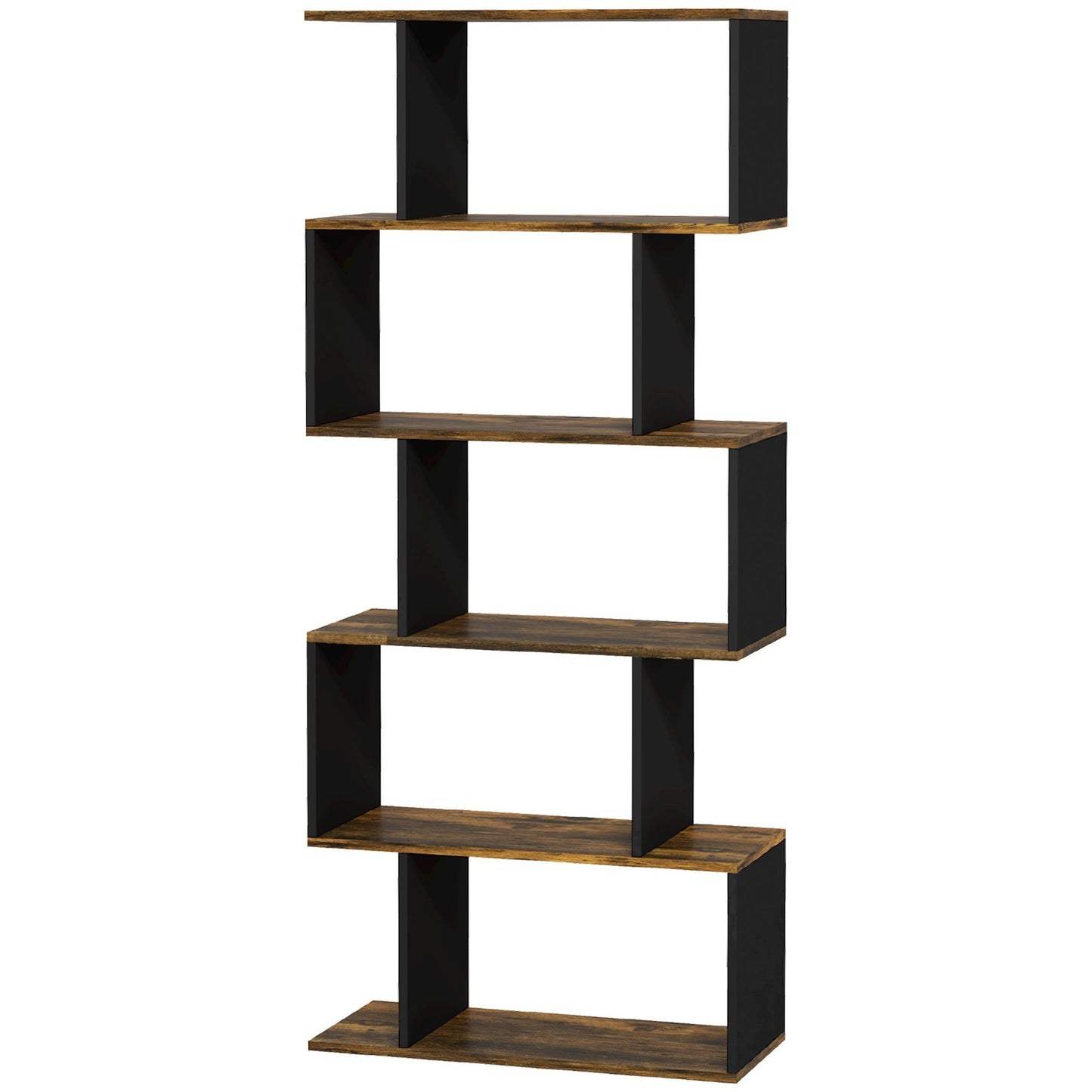 5-Tier S-Shaped Bookshelf - Rustic Brown
