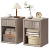 Nightstand Set of 2 with Drawer and Open Shelf - Grey