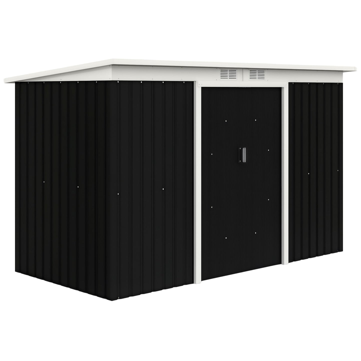 9x4 Outdoor Storage Shed Galvanized Steel Garden Shed with Foundation Kit, Ventilation & Doors, Dark Grey