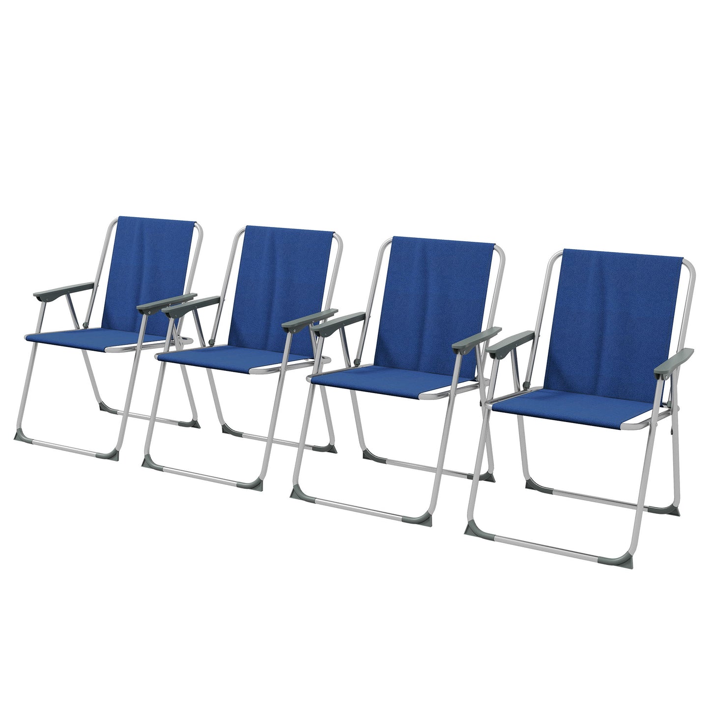 4 Pack Outdoor Folding Chair Set, Portable Camping Chairs with Armrest, Oxford Fabric Seat, Outdoor Chairs, Dark Blue