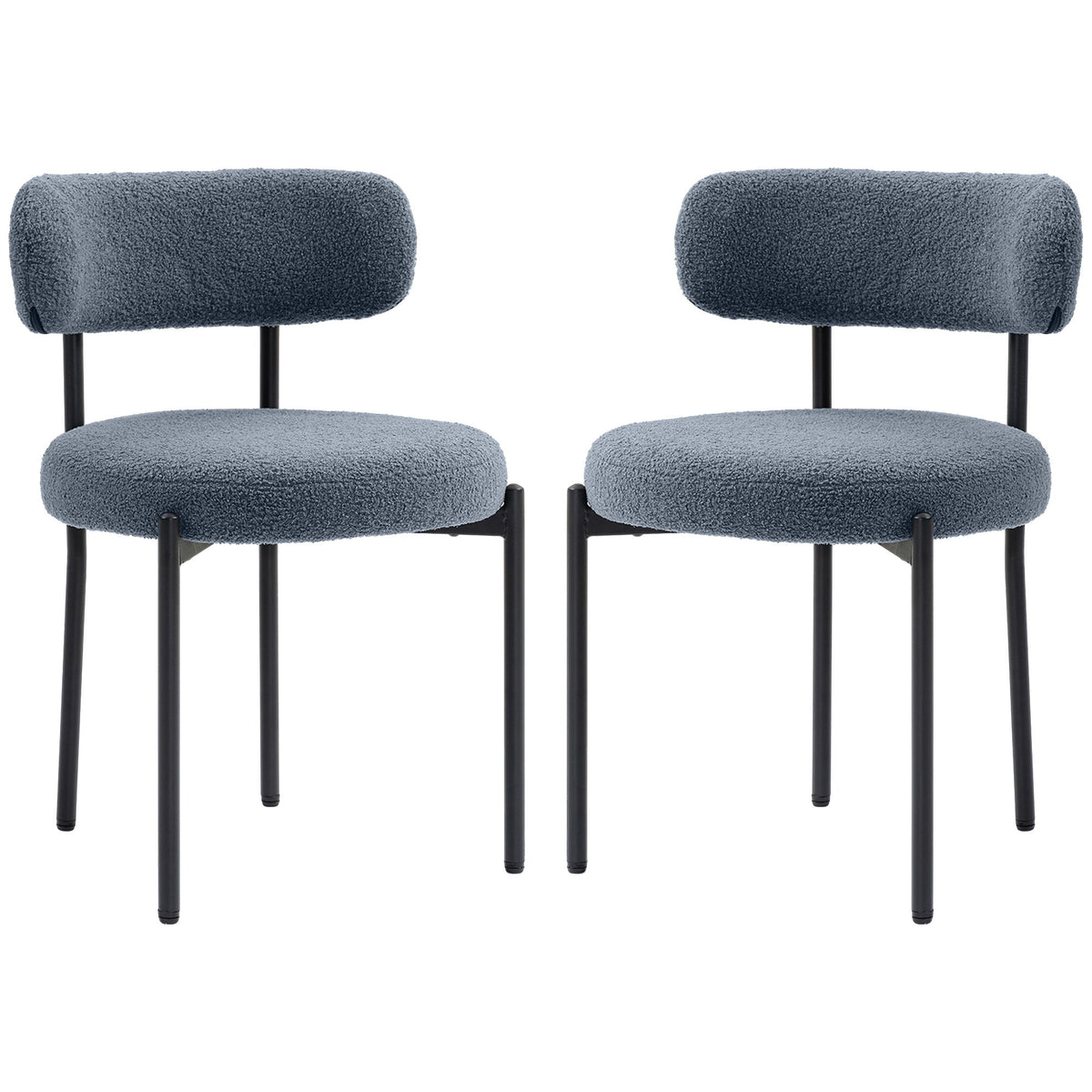 2 Pieces Kitchen Chairs, Modern Dining Chairs w/ Berber Fleece Upholstery and Steel Legs for Living Room, Grey