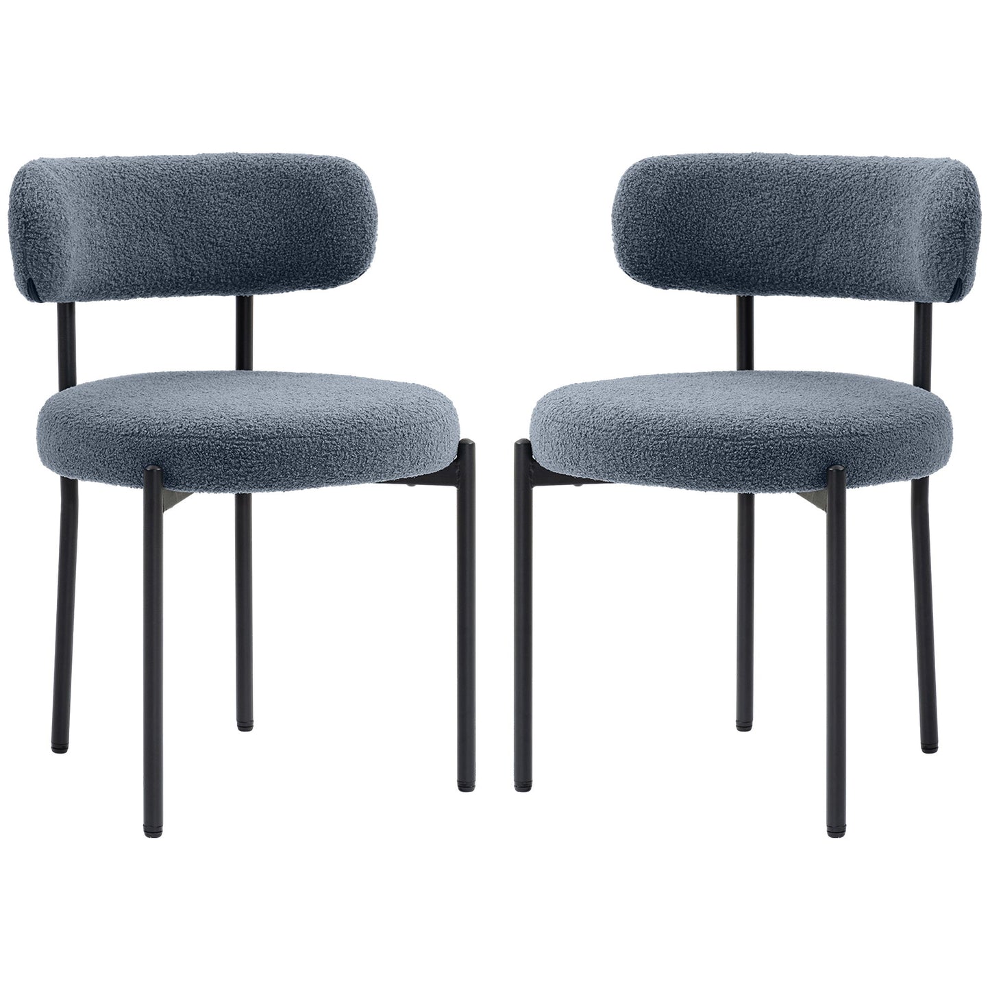 2 Pieces Kitchen Chairs, Modern Dining Chairs w/ Berber Fleece Upholstery and Steel Legs for Living Room, Grey