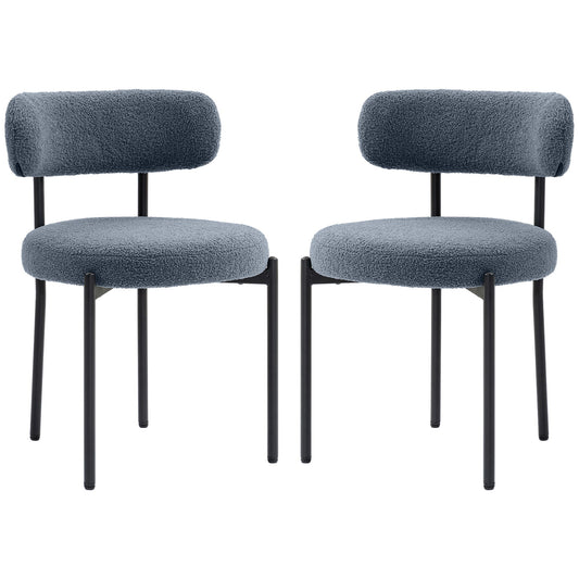 2 Pieces Kitchen Chairs, Modern Dining Chairs w/ Berber Fleece Upholstery and Steel Legs for Living Room, Grey