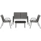 4 Pieces Outdoor Furniture Set with 2 Stackable Chairs, Loveseat, Patio Conversation Set with Glass Coffee Table, Black