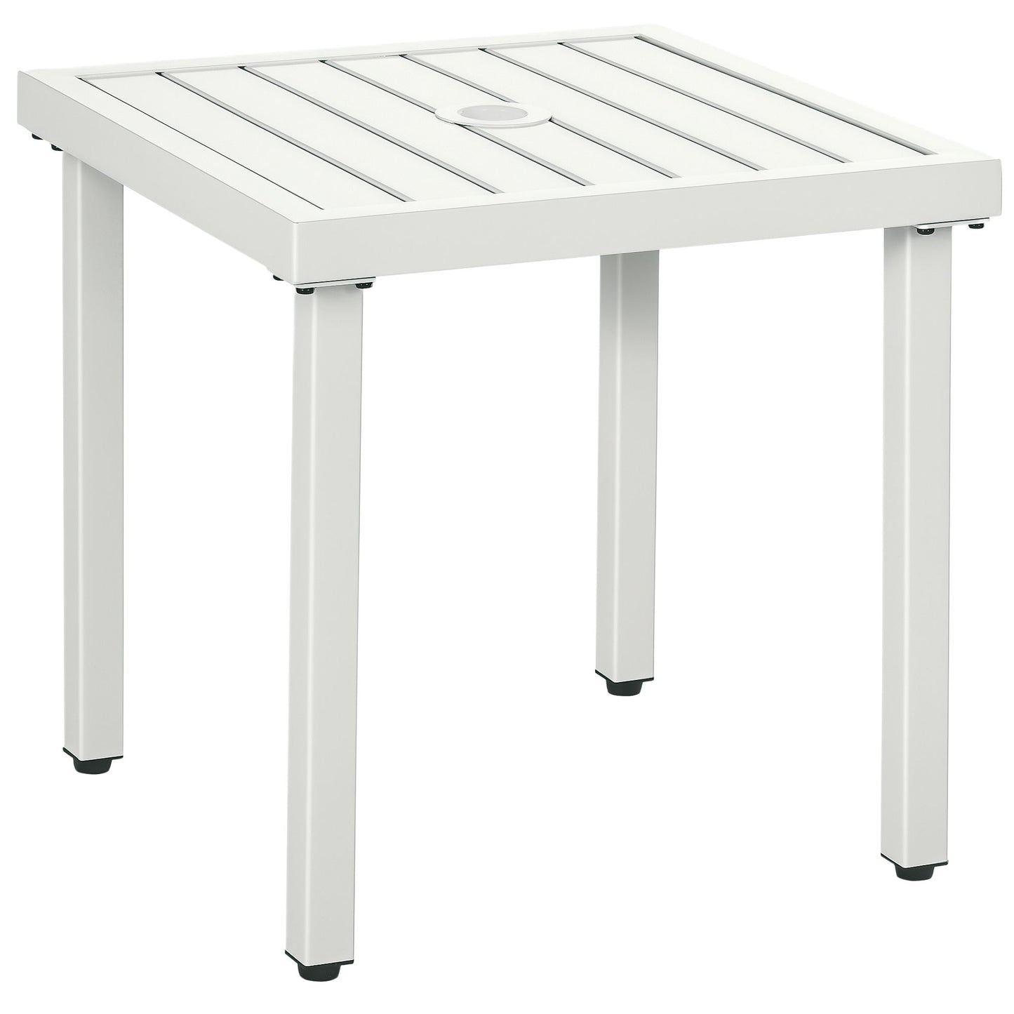 Outdoor Side Table, Patio End Table with Umbrella Hole, Small Coffee Table with Steel Frame for Balcony, White